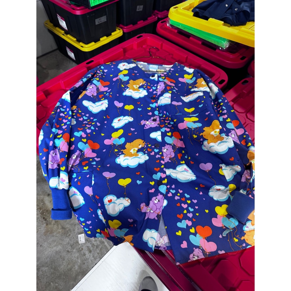 Care Bears Scrub Jacket Blue Long Sleeve Button Front Pockets C4536OX 3XL Womens